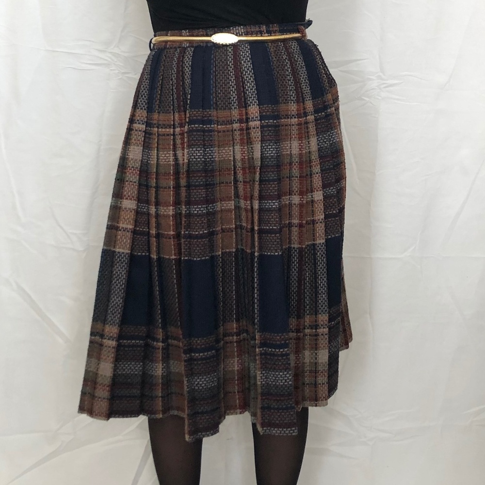 VINTAGE WOOL PLAID MIDI SKIRT